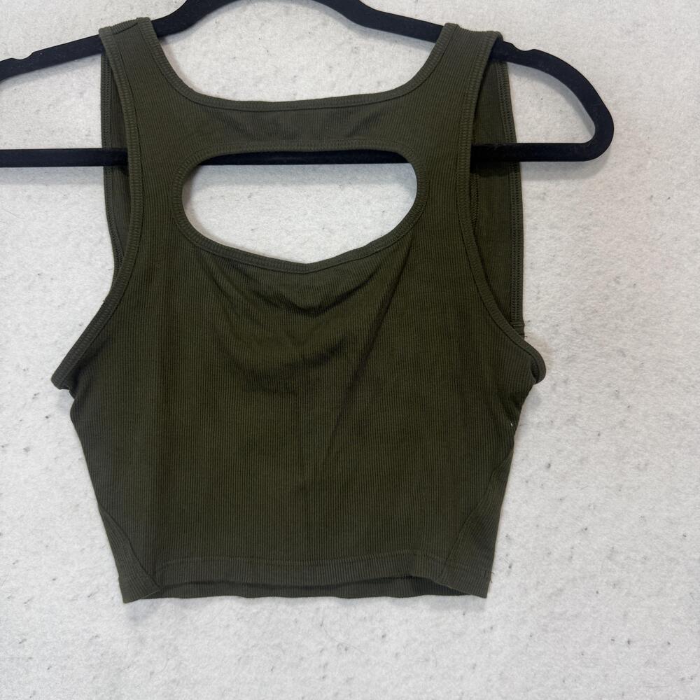 Lululemon Tank Top Womens XS Green Ribbed Cropped Cutout Back Athletic Yoga